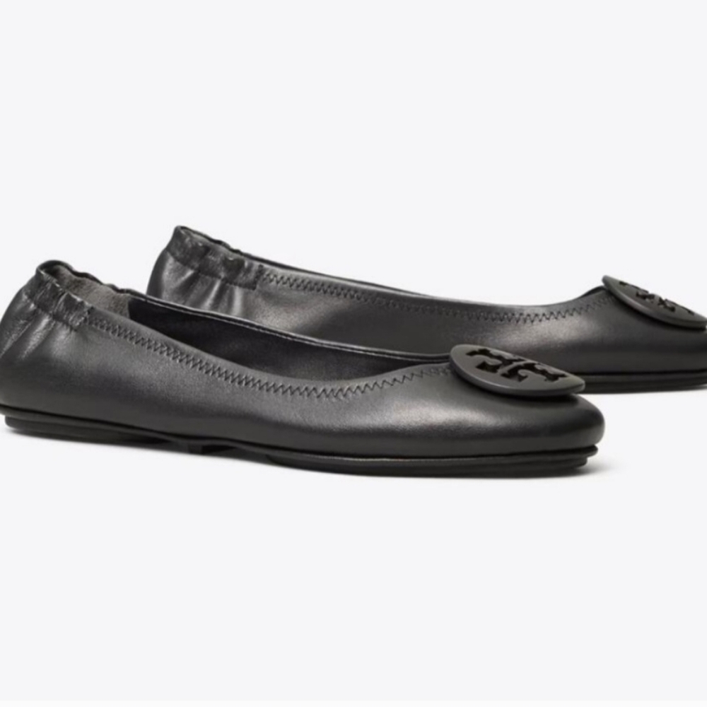 TORY BURCH Minnie Travel Ballet Flat in Black Leather size 7 M style 51158251